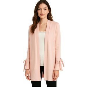 LOFT Pink Petal Cotton Silk Blend Open Cardigan with Tie Bell Cuffs Size Medium